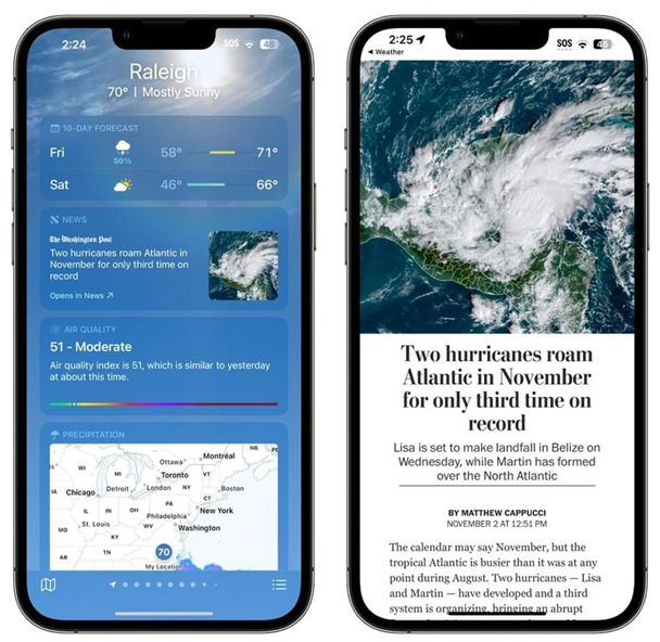 巢湖苹果14维修分享iPhone 14手机如何看天气时顺带看新闻 